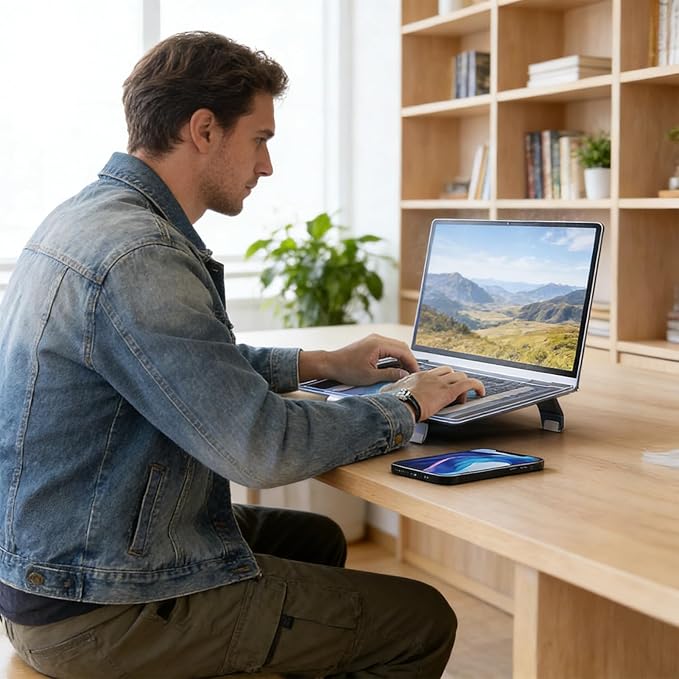 Laptop Cooling Stand - 24.2x24.8x6.5cm Ventilated Laptop Cooler | Computer Cooler Fan | Ergonomic Stand Support Fan | for Notebook Computer Monitor Display Office Home Work Game Quite Ultra Slim