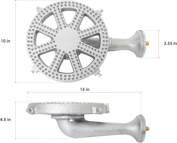Cast Iron Propane Burner Head with Brass Fitting Orifice (SH16RH - DIY Burner &amp Regulator)