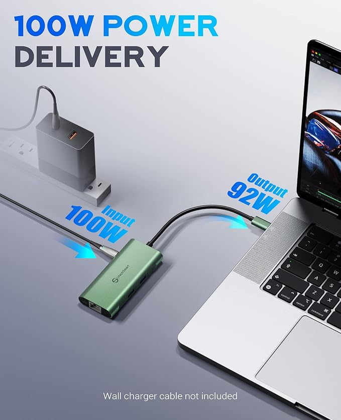 UtechSmart USB C Hub Ethernet Multiport Adapter 6 in 1 USB C to HDMI Dock Compatible for MacBook Pro/Air Chromebook Dell XPS HP and Type C Devices (Gigabit Ethernet 100W PD 4K HDMI USB 3.0) Green