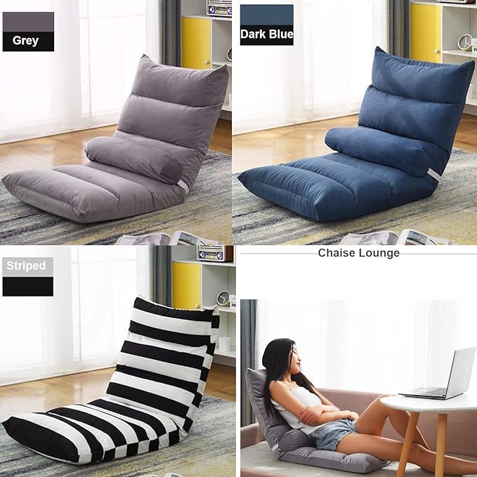 Floor Chair Floor Seat with Back Support Pillow Chaise Lounge Folding Sofa Chair Memory Foam Backrest Seat Cushion Patio Chair Padded Reading Gaming Floor Chair for Living Room Bedroom Adjustable