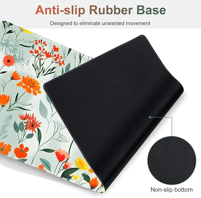 Large Gaming Mouse Pad Set 4 in 1 Ergonomics Keyboard Desk Mat Memory Foam Wrist Rest Computer PC Extended Game Mousepad Non-Slip Desk Matt Easy Typing Pain Relief I Blooming Orange Florals
