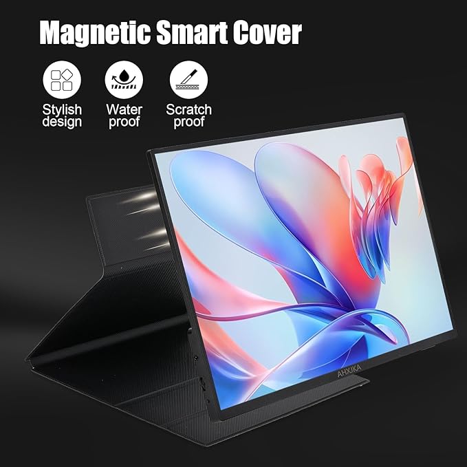 Portable Monitor 15.6 FHD 1080P IPS/HDR USB-C/HDMI Second External Monitor for Laptop Desktop MacBook Phones Tablet PS5/4 Xbox Switch Ultra-Slim Built-in Speaker with Smart Cover