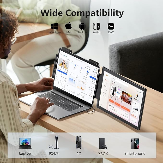 Laptop Screen Extender 15.6 FHD IPS 1080P Portable Monitor for Laptop Mini HDMI/Type-C Screen Extender Fits 14-16.5 LaptopsPlug &amp Play for Windows/Mac/Android/Switch/PS5
