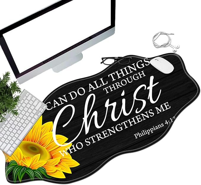 Sunflower Bible Desk Mat Mouse Pad 35.4X15.7 XL Extended Mousepad Huge Mouse Pads with Stitched Edges Desk Pad for Work Game Office Home