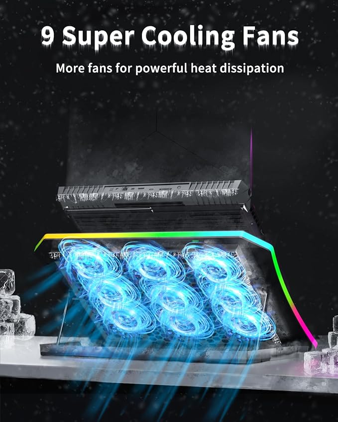 KeiBn 8 Fans Blue &amp 6 Fans Purple Laptop Cooling Pad Laptop Cooler for 15.6-17.3 Inch Laptops with 7 Height Stands 2 USB Ports10 RGB Modes