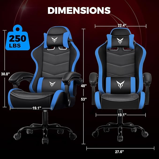 GTPLAYER Gaming Chair Video Game Chairs Racing Style PC Game Chairs 350lbs for Adults - Padded High Back Ergonomic Reclining Silla Gamer Linkage Armrest Blue