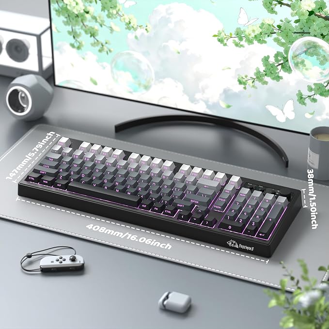 ZIYOU LANG K100 Wireless Gaming Keyboard99 Keys Tri-Mode BT/2.4GHz/USB-C Creamy Color Keyboard with Number Pad RGBMedia Knob Custom Programmable Computer Keyboards for PC/Mac/Xbox (Black)