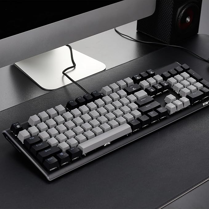 Hexgears GK735 Wired Full Size Mechanical Keyboard Aluminum Housing Built for Gamers w/Kailh Box White Switch White Backlit + Surrounded by RGB Light Strip 104 Keys Gaming Keyboard for PC/Mac