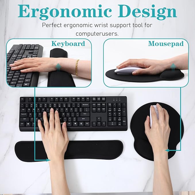 8 Pcs Ergonomic Mouse Pad and Keyboard with Wrist Support Set Soft Smooth Gel Rest Comfortable Memory Foam for Easy Typing Gaming Computer Laptop Office Home