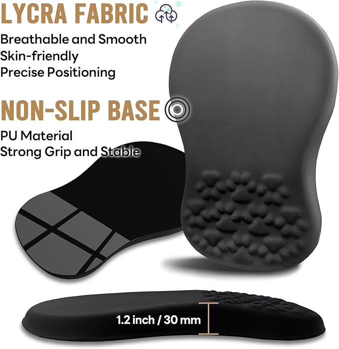 Black Ergonomic Mouse Pad with Wrist Rest SupportNon-Slip PU Bottom &amp Memory Foam Massage Bulge Cat Paw Pad DesignRelieves Carpal Tunnel Pain-an Ideal Mousepad for Office Desk Accessories