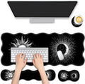 4 in 1 Desk Mat SetMouse Pad with Keyboard Wrist RestWave-Shaped DesignNon-Slip Rubber BaseWaterprooffor HomeOfficeGamingSun and Moon