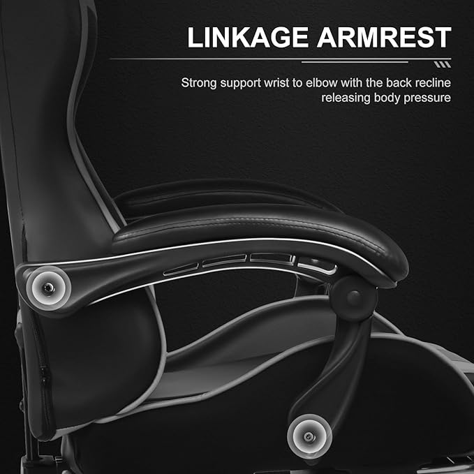 GTPLAYER Gaming Chair Computer Chair with Footrest and Lumbar Support Height Adjustable Game Chair with 360°-Swivel Seat and Headrest and for Office or Gaming (Pearl White)