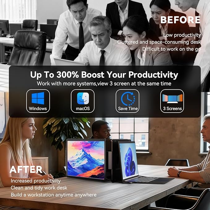15.6 Detachable Laptop Screen Extender FHD 1080P IPS Dual/Triple Portable Monitor for Laptop USB-C/HDMI Plug &amp Play Multi/Extra Travel Display Computer Monitor for 12-18.5 Win/Mac/Android-S9H