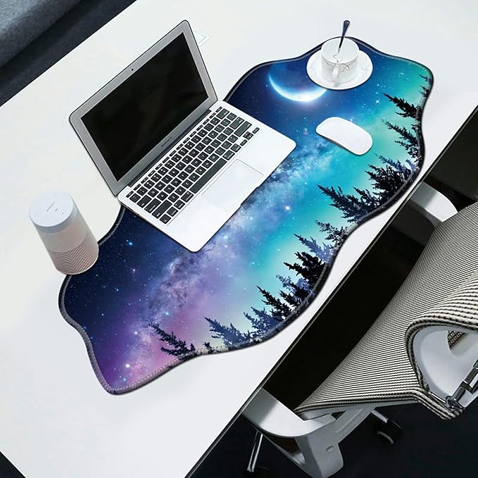 Forest Moon Desk Mat Mouse Pad 35.4X15.7 XL Extended Mousepad Huge Mouse Pads with Stitched Edges Desk Pad for Work Game Office Home