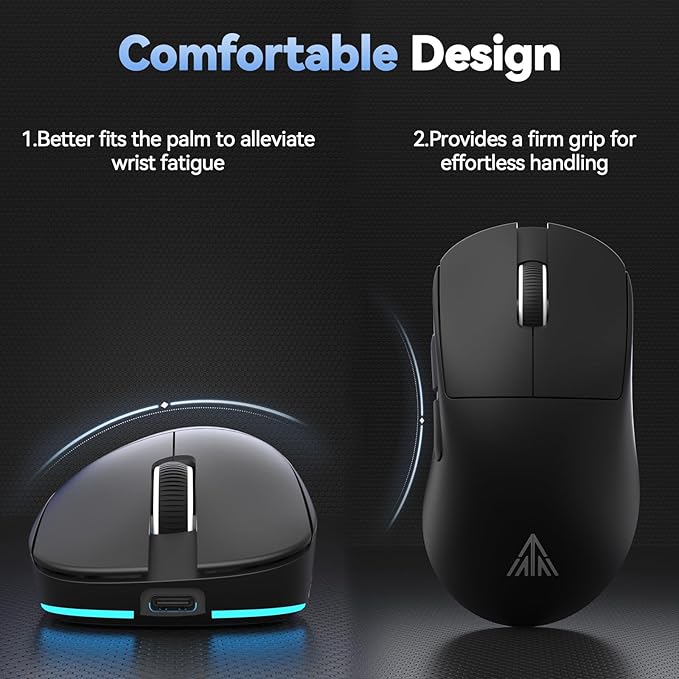 SOLAKAKA SM822 Wireless Gaming Mouse with RGB Charging Dock Tri-Mode Wireless Mouse PAW3311 Optical Sensor Up to 24000DPI 62g Lightweight Mouse with 5 programmable Buttons for PC Laptop (Black)