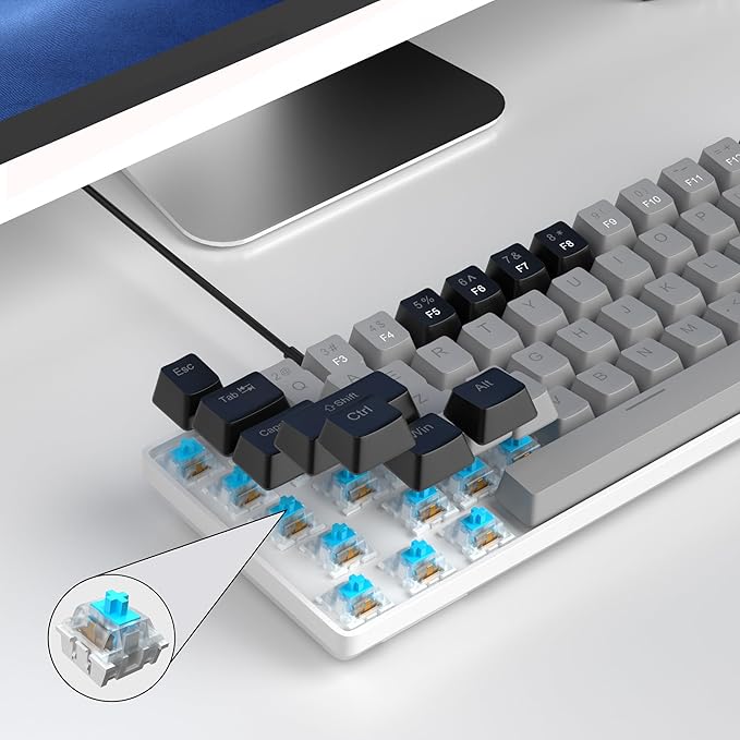 MageGee Portable 60% Mechanical Gaming Keyboard MK-Box LED Backlit Compact 68 Keys Mini Wired Office Keyboard with Blue Switch for Windows Laptop PC Mac - Grey/Black