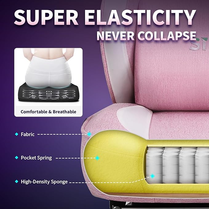 Gaming Chair Fabric Ergonomic Computer Chair with Footrest Video Gamer Chair with Pocket Spring CushionLinkage Armrests and Headrest Lumbar SupportSwivel Height Adjustable Office Chair for Adults