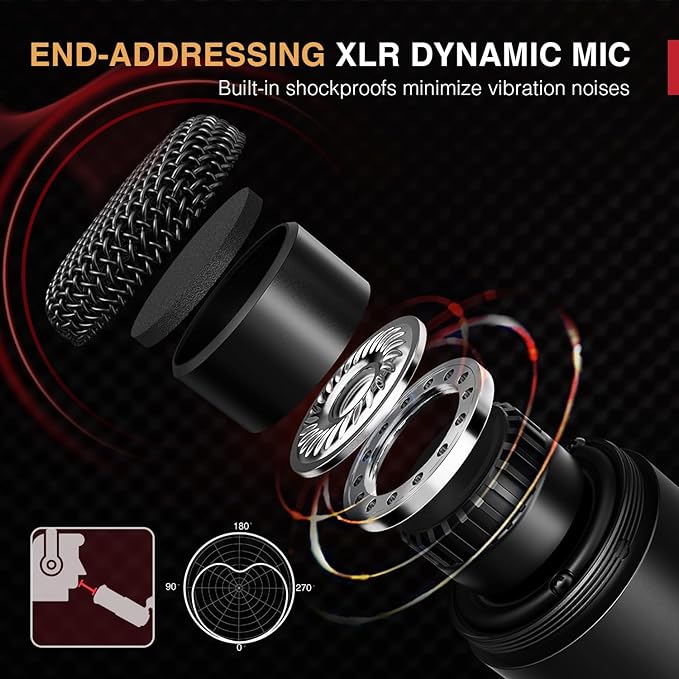 FIFINE XLR Dynamic Microphone Vocal Podcast Microphone with Cardioid Pattern Studio Metal Mic for Streaming Voice-Over Dubbing Video Recording Black-K669D
