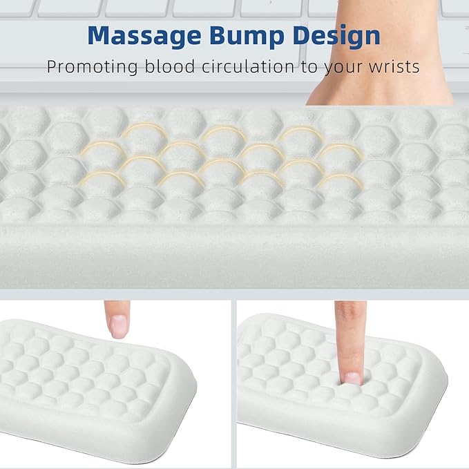 Leather Wrist Rest for Keyboard and Mouse Comfort Memory Foam Wrist Rest with Non-Slip PU Base Ergonomic Keyboard Wrist Support for Typing Pain Relief Protect Hand and Arm (White)