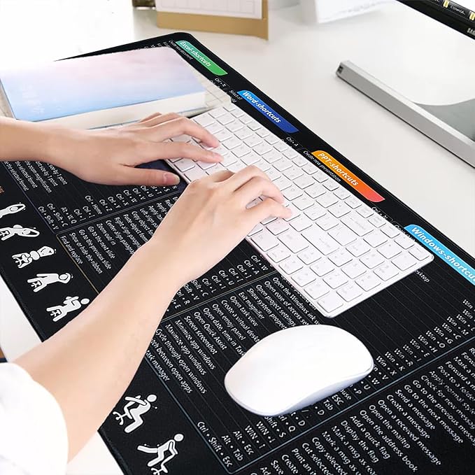 Keyboard Shortcuts Mouse Pad Windows/Excel/Word/PPT/Classic Outlook Cheat Sheet Desk Mat Large XXL Mousepad for Employees Coworkers Appreciation Gifts35.4×15.7 inch