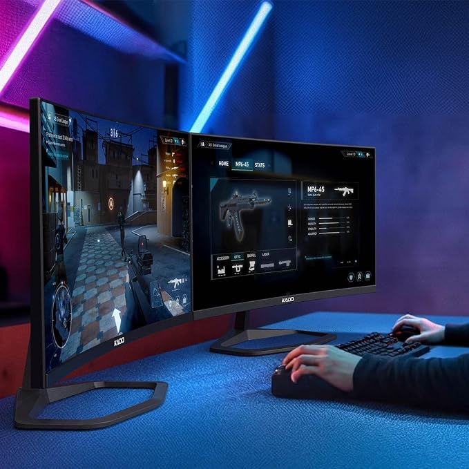 Kado Dual Gaming Monitor Setup - 2-Pack 27 240Hz 1ms Curved 1500R 1920x1080 AMD FreeSync Premium Panoramic Gaming Multi-View Split Screen Streaming VESA Mount HDMI DisplayPort Built-in Speakers