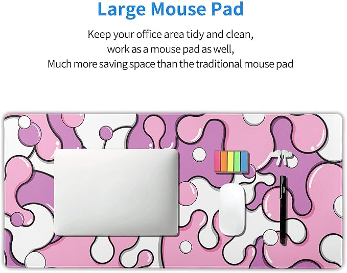 Pink Pastel Purple Mouse Pad XXL Anime Cool Geometric Japanese Extended Desk Mat 90X40 CM Non-Slip Rubber Base Stitched Edge Large Mousepad for Gaming Laptop Computer Desktop 35.4×15.7 Inch