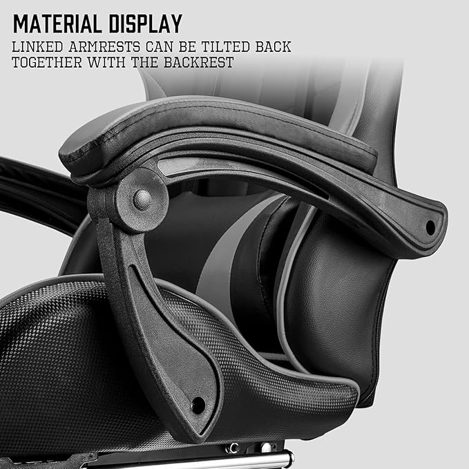 Huracan Gaming Computer Chair with Footrest Adjustable Video Game Chairs for Adults Heavy Duty Office Chair with Headrest and Lumbar Support Grey