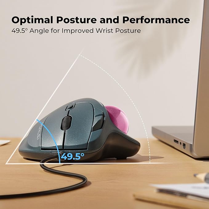 Wired Trackball Mouse with RGB Lighting Ergonomic Thumb Control to Reduce Muscle Strain 5 Adjustable DPI Dual USB-C &amp USB-A Connectivity Compatible with PC Laptop Mac Windows-Pink