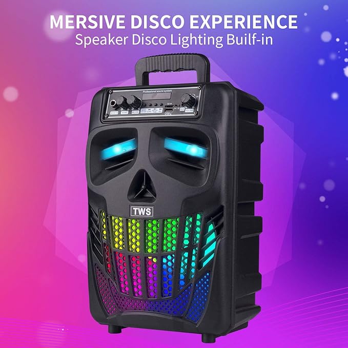E I F E R Cool Skull Bluetooth Speakers Portable Wireless Speaker Compatible with Smartphones and Tablets Suit for Home Garden Party Black 50W 8-Inch