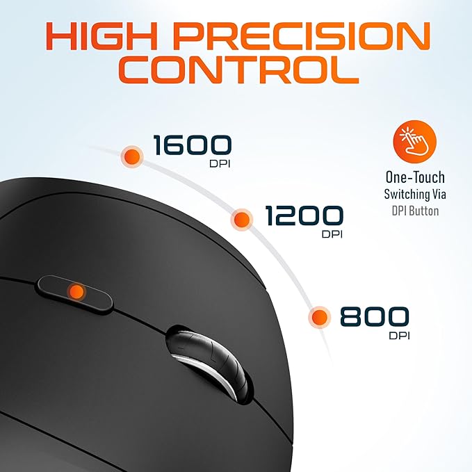 Delton S12P Vertical Computer Wireless Mouse 6 Buttons 3 Adjustable DPI (800/1200 /1600) Compatible with Windows/Laptop/PC/MacOS - Black