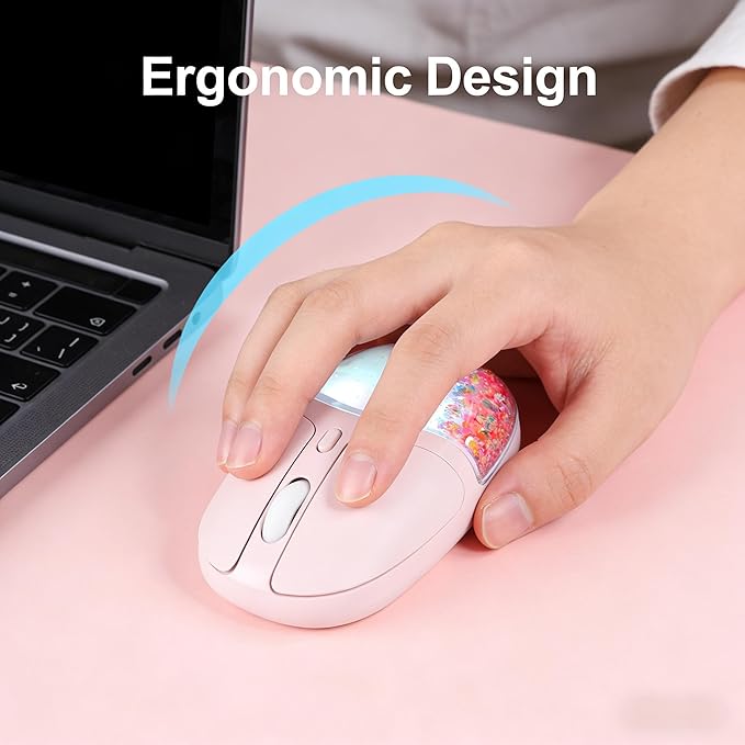 Wireless MouseGlitter Animal Design 3-Device Bluetooth &amp 2.4 G 4000 DPI RGB Light Multi-Mode Portable Mouse for PC Laptop Office Gaming Students Home Travel Use (Pink)