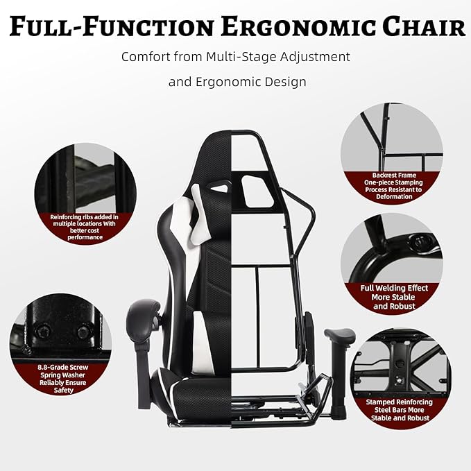 Gaming Chair Computer Chair with Footrest HeadrestLumbar Support and Ergonomic Adjustable Design for Office or Gaming (White)