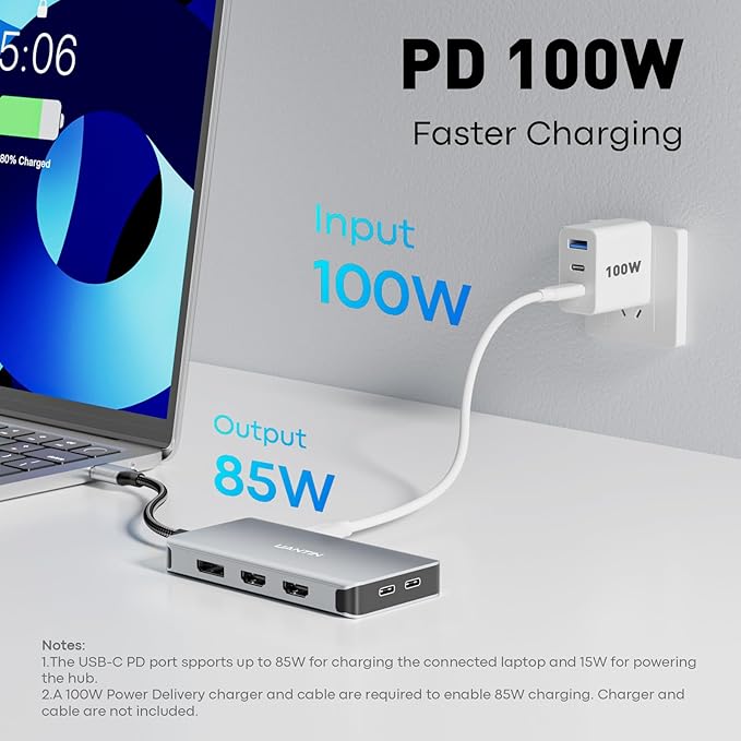 USB C Docking Station Dual Monitor Adapter Laptop Docking Station 3 Monitor Triple 4K60Hz Display with 2 HDMI 4K120Hz DisplayPort USB-A &amp USBC Data 100W PD USB C Dock for Dell HP Lenovo