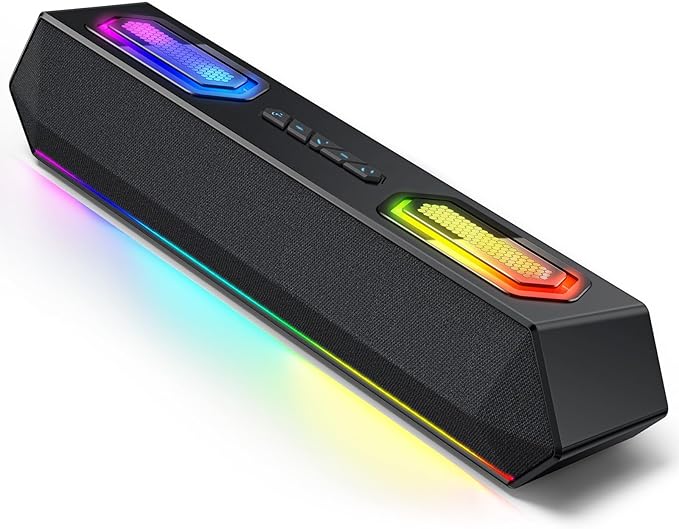 Deeyaple Computer Speakers 40W PC Speakers for Desktop Monitor with Bluetooth 5.3 &amp USB Audio HiFi Stereo Gaming Soundbar with Custom EQ Software Dynamic RGB Lighting for Laptop PS4 PS5 Blac