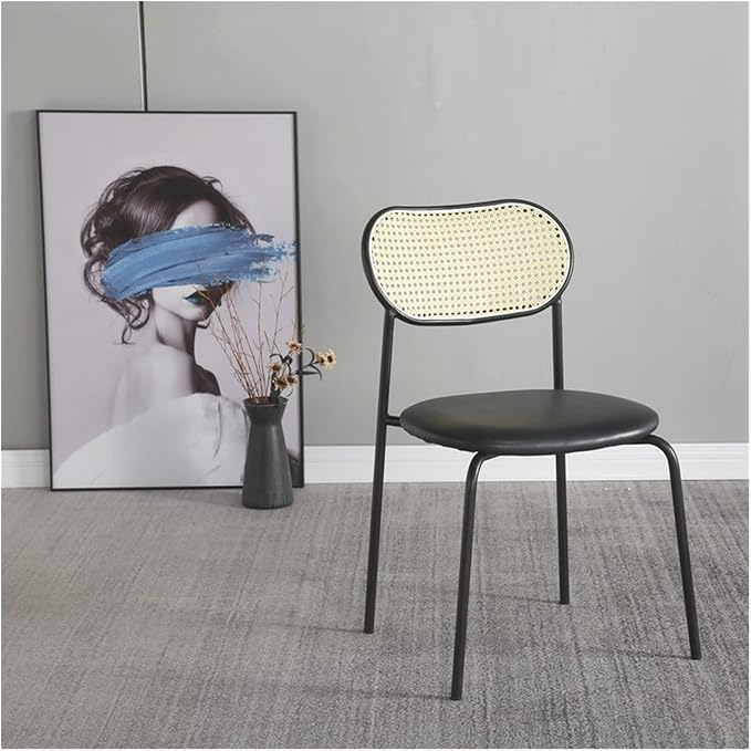Adjustable Office Computer Chair with Armrest Dining Chair Coffee Shop Leisure Rattan Armchair Kitchen Furniture(Black)