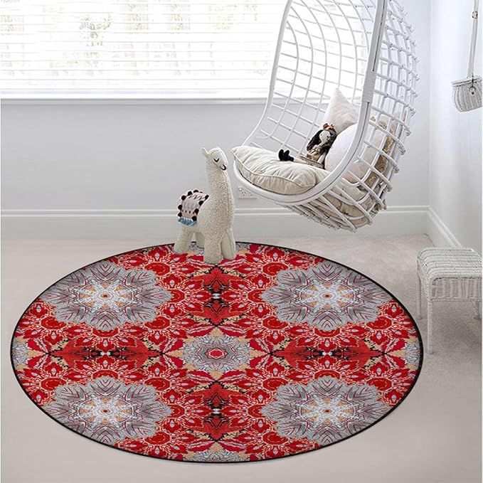 Vermilion White Gaming Chair Mat for Hardwood Floor Anti-Slip Floor Protector Game Controller Rubber Gaming Computer Chair Mat Classic Silhouette Forest Springtime Diameter 43.3 in