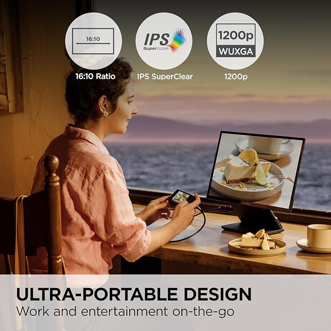 ViewSonic VP1656 15.6 Inch 1200p IPS Portable Monitor with 2 Way Powered 40W USB C Pantone Validated Factory Calibrated Built in Ergonomic Stand with Protective Cover