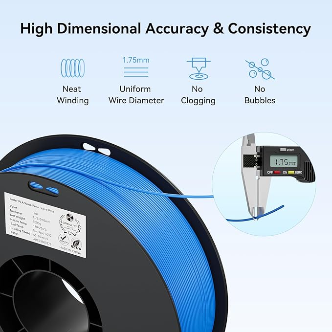 Creality PLA Filament 1.75mm PLA 3D Printer Filament 2kg Cardboard Spool (4.4lbs) Dimensional Accuracy +/- 0.02mm Fit Most FDM Printer (Red &amp Red 2-Pack)