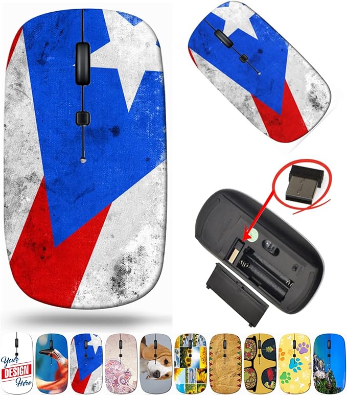 maizi Cordless Mouse for PC MacBook Notebook Computer Cordless Mice Image ID: 31045928 Puerto Rico Flag with 2.4G Portable with USB Receiver Printed in USA