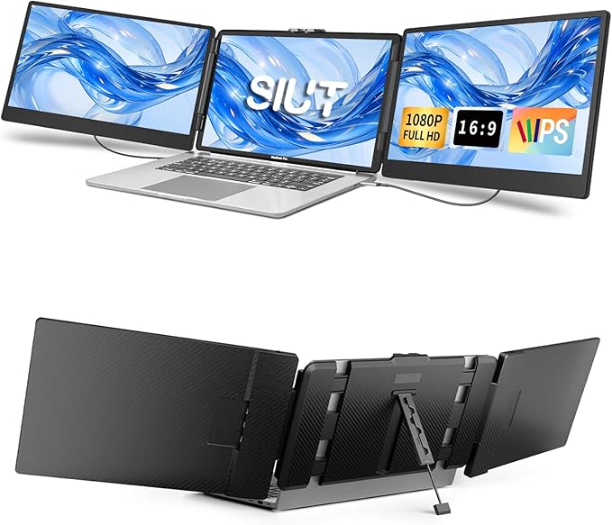 Laptop Screen Extender Monitor - Triple 14 inch IPS FHD 1080P Extended Monitors for 13-17 Laptops Type-C/HDMI/USB-A Compatible with Windows Mac Travel Work