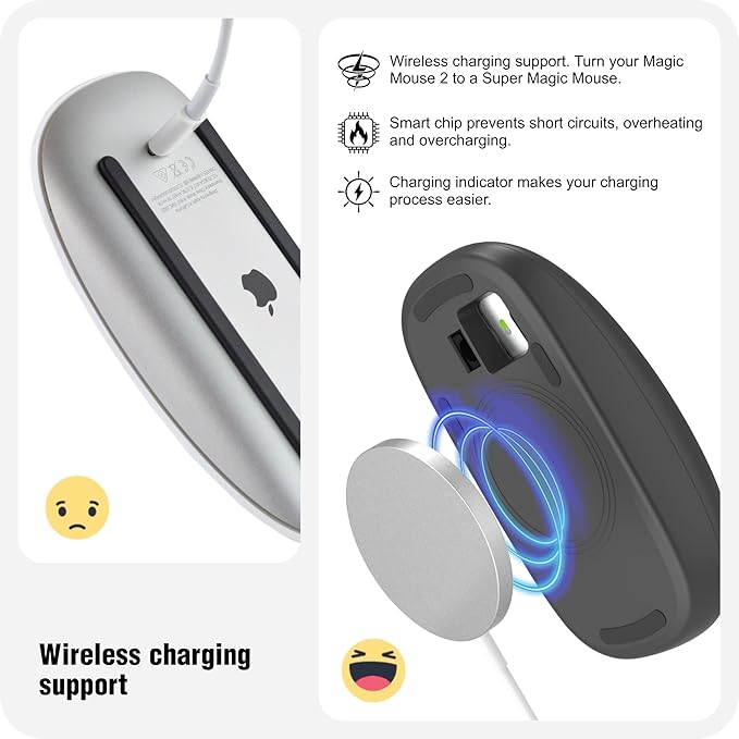 TATOFY Mouse Charger Compatible with Magic Mouse 2 (USB-C) Grip with Wireless Charging Support Ergonomic Base (Black)