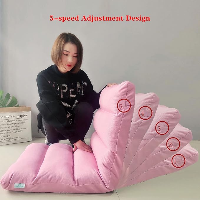 Adjustable Floor Chair with Pillow5-Position Foam Paddeds Gaming Chair Folding Sofa with Back Support for Indoor Meditation(Color:Blue)