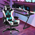 Video Game Chairs with LED Lights for Adults Gaming Chair with Massage and Footrest 90-135° Adjustable Computer Chair Ergonomic with Lumbar Support Office Chair for Working GamingWhite