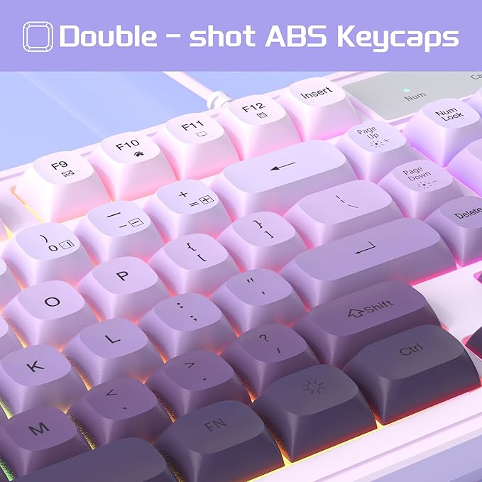MageGee Gradient Purple Creamy Keyboard and Mouse ComboMageGee GK980 Wired RGB Backlit Keyboard and Gradient Purple Gaming Mouse ComboPC Keyboard and Adjustable Sensitivity Mouse for PC/loptop/MAC