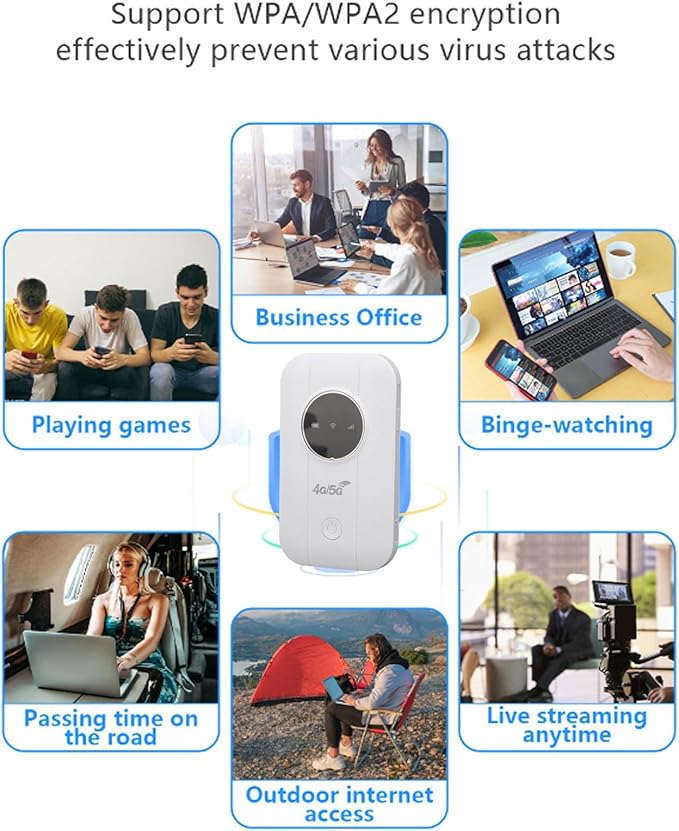 fosa 4G Portable WiFi Hotspot Mobile Hotspot Travel Router 300Mbps LTE CAT4 SIM Card Router for Travel Supports 10 Devices with 3650mAh Battery USB C Power