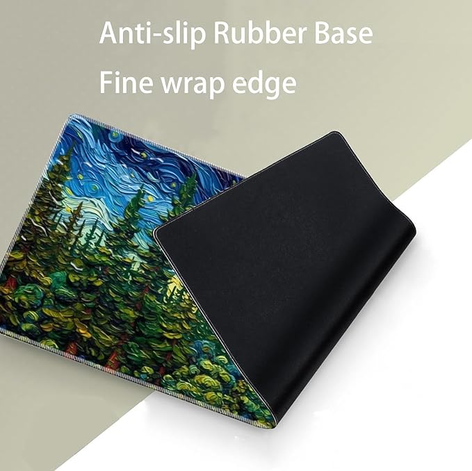 Keyboard Mouse Pad SetLarge Desk Pad+Keyboard Wrist Rest+Mouse Pad Wrist Support+CoasterEasy Typing Pain Relief Non-Slip Mousepad Wrist Support Home OfficeVan Gogh Starry Night Forest