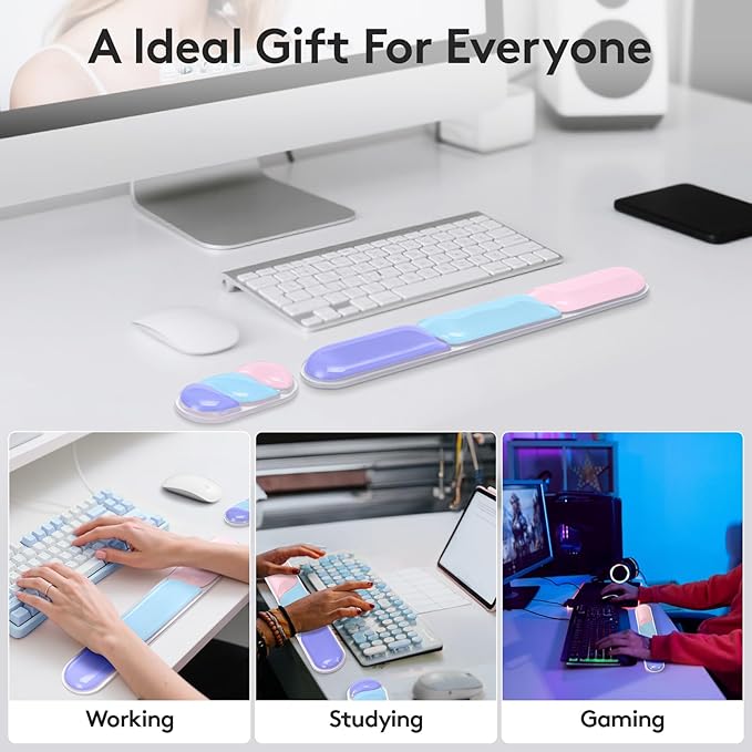 Upgrade Wrist Rest for Keyboard and Mouse Ergonomic Gel Keyboard Wrist Rest Support Set Easy Typing Pain Relief Mousepad for Office Gaming Purple Blue Pink