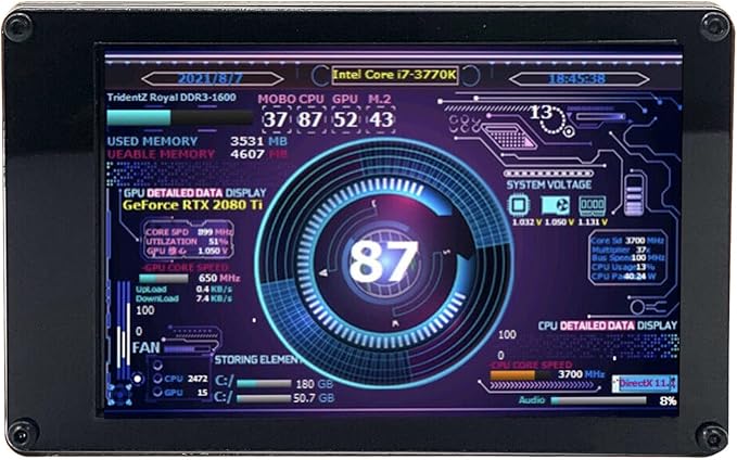 Computer Temp Monitor 3.5in – PC Sensor Panel Display with AIDA64 Support &amp 360° Rotation Mini Secondary Screen for PC Case USB Powered CPU RAM Data Monitor (Black)