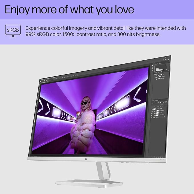 HP Series 5 27 inch FHD Monitor Full HD Display (1920 x 1080) IPS panel 99% sRGB 1500:1 contrast ratio 300 nits Eye Ease 527sw (2024) (Renewed)