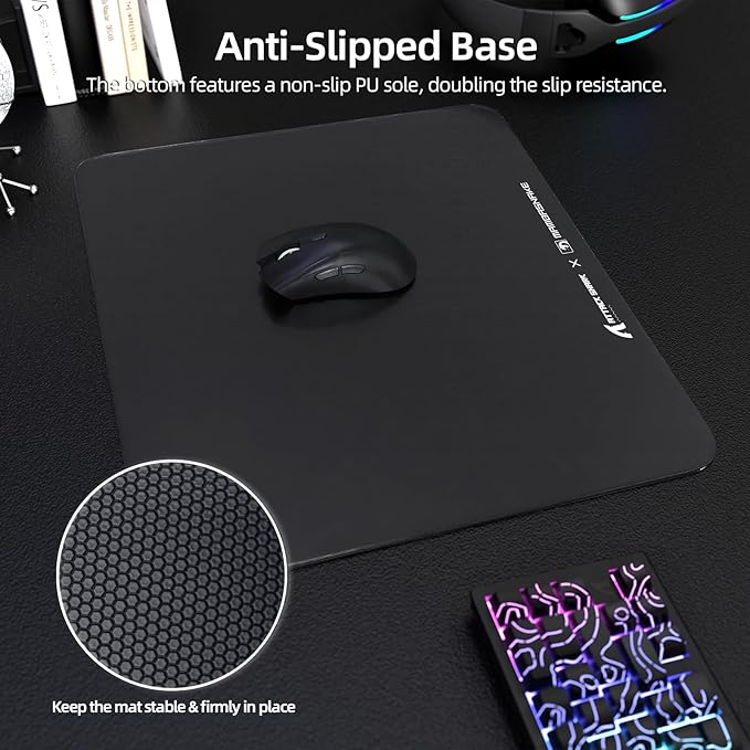 ATTACK SHARK CM05 Glass Gaming Mouse Pad17.7x15.7 in Large Mouse MatNon Slip 9H Hard MousepadsNano-Textured Glass Surface with Improved Precision and Speed for FPS Players-Pure Black